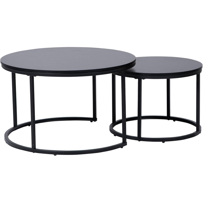 Набір з 2 круглих дерев&39яних журнальних столиків Home Collective, сучасний стіл для вітальні, бічний столик 2-в-1 з металевим каркасом для вітальні, офісу, дизайн лофт, двоспальний Чорний, великий, круглий