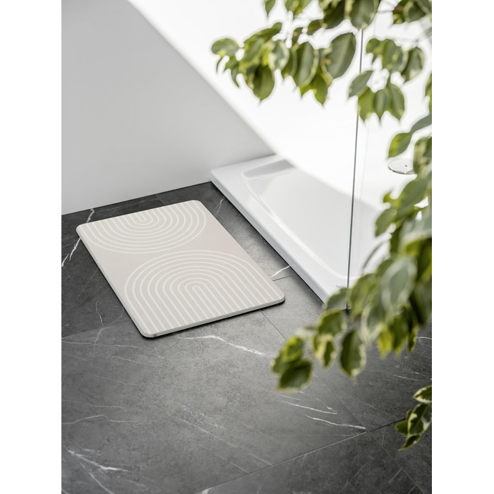 Килимок для ванної WENKO Модель Наска, виготовлений з натурального діатоміту, нековзний, водопоглинаючий та швидковисихаючий, 60 x 1 x 39 см, сіро-бежевий Наска