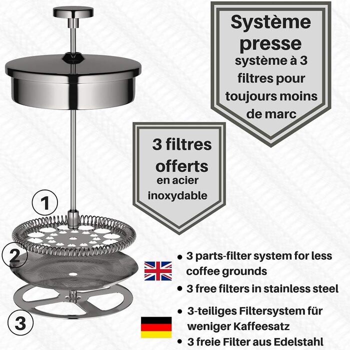 Кавоварка для френч-прес VeoHome не б'ється і довго зберігає вашу каву теплою завдяки подвійному рукаву (1 літр) 1 літр