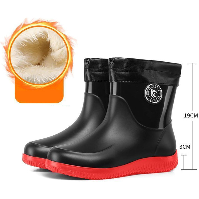 Водонепроникні гумові чоботи Pangolin для жінок та чоловіків, дощовики до середини литки з нековзною підошвою, знімний теплий внутрішній черевик/підкладка, робочі чоботи для садівництва на відкритому повітрі, чорні/червоні, EU 48