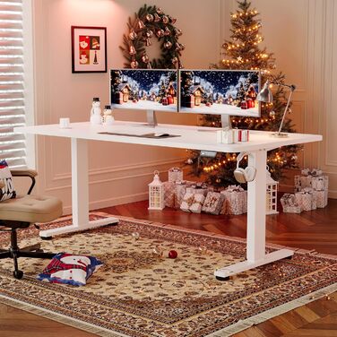 Стіл з регульованою висотою 180 x 80 см, стіл з електричним регулюванням висоти та функцією пам&39яті, ігровий стіл, регульований стіл, комп&39ютерний стіл для офісу, стіл для роботи стоячи, білий 180 x 80 см