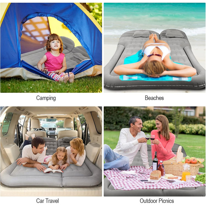 Надувний матрац Vinteky, надувний автомобільний матрац/ліжко з електричним повітряним насосом та 2 подушками, універсальний автомобільний матрац для багажника та позашляховика, для кемпінгу/подорожей/відпочинку на природі, 175 см x 130 см, сірий