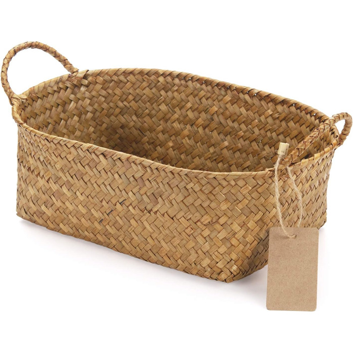 Кошики з ротанга, кошики для зберігання з морської трави з ручками, плетені овальні кошики з натуральної тканини, 3 шт. (великий середній малий)