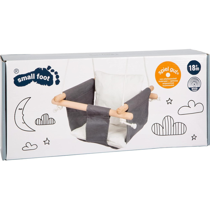 Гойдалка для маленьких ніжок Baby Swing Comfort з дерева та тканини, з регульованими мотузками, для приміщень, від 18 місяців, 115