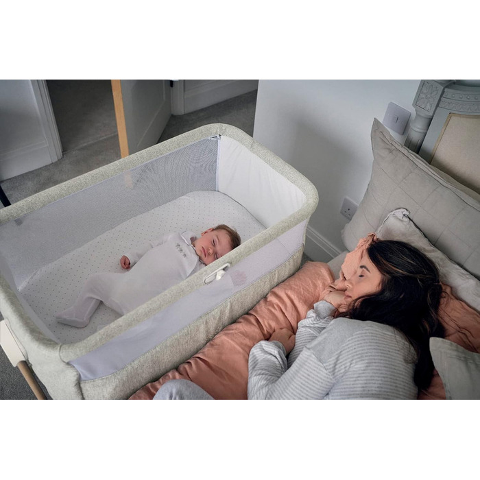 Ліжечко-тумбочка Mamas & Papas Lua, знімний кошик, відкидні боковини, матрац у комплекті, 0-6 місяців, колір бежевий