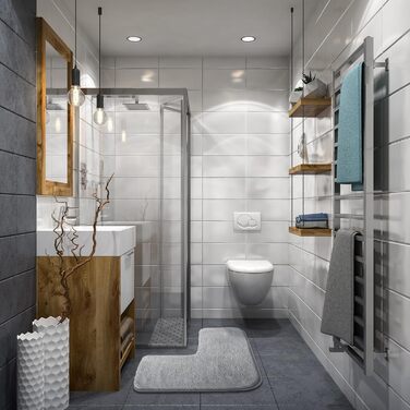 Кутовий килимок для душу Funvalley Surperfect L-подібний килимок для ванни з мікрофібри Надзвичайно мякий, ультрапоглинаючий та нековзний Підходить для кутових душових кабін Внутрішні розміри 80x80 см Ідеально підходить для підлоги у ванній кімнаті