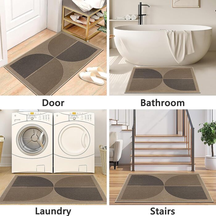 Килимок Capslpad для внутрішніх та зовнішніх дверей 80 x 120 см, вигляд джуту, нековзний килимок для уловлювання бруду, тонкий килимок для дверей, який можна прати, килимок для вхідних дверей, вхідної зони, балкону, чорний/коричневий, 80 x 120 см (прямоку