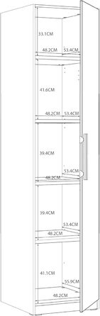 Шафа 50 55, маленька шафа, вузька шафа для передпокою, вішалка для пальто, шафа з орними дверима, 1-дверна з полицями, декор дерева дуб Сонома, 51 см завширшки x 213 см заввишки x 59 см завглибшки, дубова шафа для передпокою