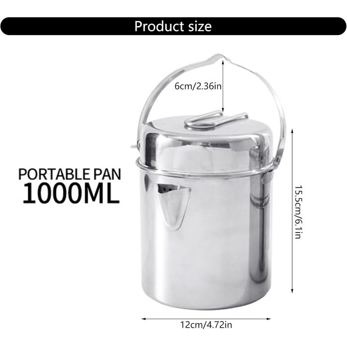 Кавник для кемпінгу з нержавіючої сталі 304, об&39ємом 1 літр, вузький, швидкозакривається, для мандрівників та трекерів, тонкий посуд для походів, стійкий до іржі. Нова нержавіюча сталь.