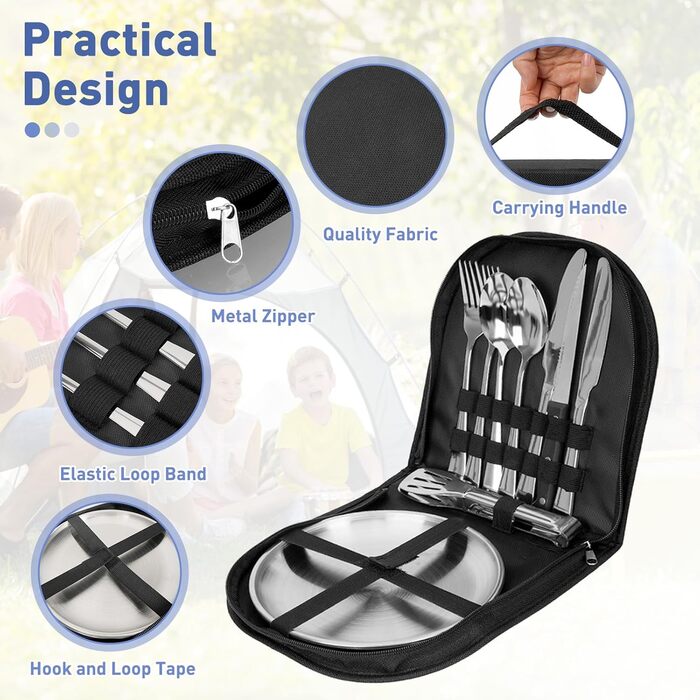 Набір кемпінгового посуду для 1-2 осіб, 10-предметний набір кемпінгових столових приборів з нержавіючої сталі, дорожні столові прибори, портативний кемпінговий посуд для пікніків та подорожей на свіжому повітрі з виделками, ножами, ложками з нержавіючої с