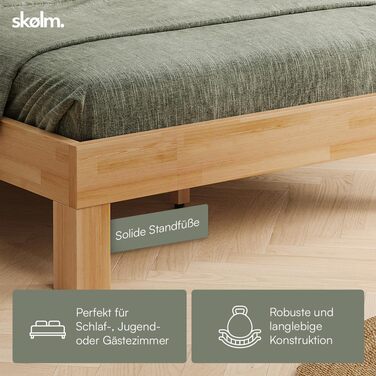 Ліжко Skølm Floki з масиву дерева 140x200 см з бука - високоякісний каркас ліжка - каркас ліжка з узголів&39ям - дерев&39яне ліжко з натуральним промасленим покриттям - ліжко 140x200 см, підходить як двоспальне ліжко - футон 140x200 см з узголів&39ям