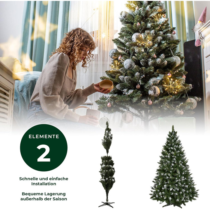 Штучна ялинка зі срібними кульками та інеєм 180 см KADAX