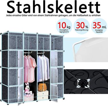 Біла шафа, модульна система полиць з 20 кубиками, шафи своїми руками, пластикова шафа з дверима, система полиць, окремостояча шафа, ширина 145 см, 20 кубиків, білий