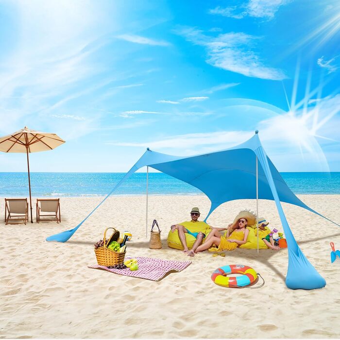 Пляжний намет Night Cat з лайкри, пляжний намет, сонцезахисний намет, захист від сонця, UPF 50 з мішком з піском, якорем для пляжного пікніка, риболовлі, кемпінгу, синього кольору, Pro 2,2,1 м