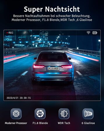 Відеореєстратор автомобільний передній, 2.5K 1600P WiFi автомобільна камера 170 ширококутна міні передня камера для автомобілів, W