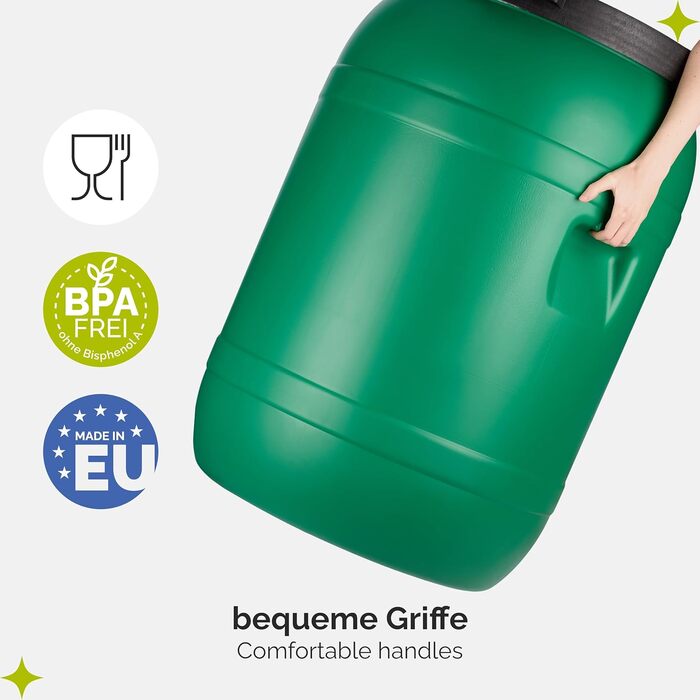 Кормовий бункер з широким горлом об&39ємом 250 літрів та кришкою (без ущільнювача) контейнер з HDPE без BPA для води, зберігання, корму для тварин, квашеної капусти та солінь GD-0142 250 л зеленого кольору