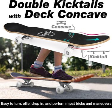 Скейтборд 38 дюймів повний круїзний скейтборд для дітей підлітків дорослих, 7-шаровий канадський клен подвійний удар колода увігну