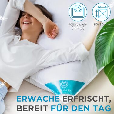 Пухова подушка 80 x 80 см Сертифікована Oeko-Tex подушка 80x80 зі 100 натуральним пір&39яним наповнювачем, подушка 80x80 з гусячим пір&39ям у бавовняному чохлі. Для спокійного сну (1500) 1500.0 грамів