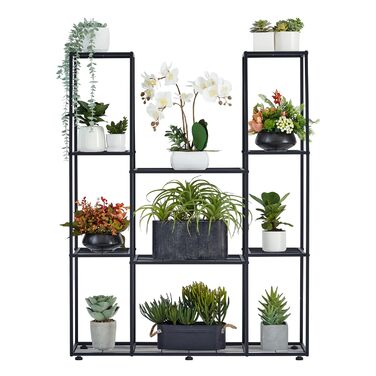Металева підставка для квітів, 4 яруси, 11 горщиків, підставка для рослин для приміщень/вулиці, водонепроникна, багатоярусна підставка для рослин для саду, балкону, вітальні, двору, чорна, 95x25x120 см