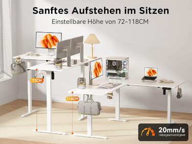 Подібний електричний стіл з регульованою висотою, кутовий стіл 160 x 140 см, регульована висота, комп&39ютерний стіл з можливістю роботи сидячи та стоячи з органайзером для кабелів для офісу, ігровий, білий, 160 x 140 см