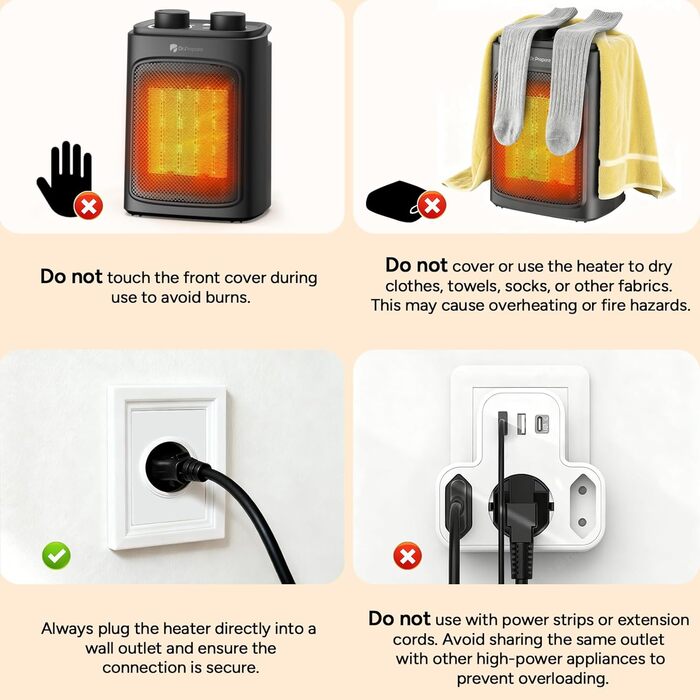 Невеликий електричний обігрівач, 1500 Вт з термостатом, 3 режими нагріву, швидкий нагрів PTC, портативний електричний обігрівач із тихим захистом безпеки для офісу, спальні, гаража, дому та з поворотною ручкою
