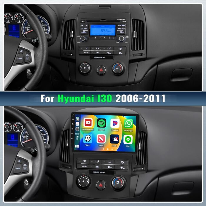 Автомобільна стереосистема Android 13 для Hyundai I30 2006-2011 з бездротовим Apple Carplay Android Auto, 9-дюймовий екран з Bluetooth GPS FM RDS WiFi HiFi SWC EQ USB камера заднього виду, 264G