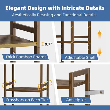 Бамбукова полиця для ванної кімнати HITNET, 5-рівнева книжкова полиця, полиця для ванної кімнати, окремостояча вузька висока полиця з регульованими полицями, компактна полиця для зберігання речей для домашнього офісу, горіх