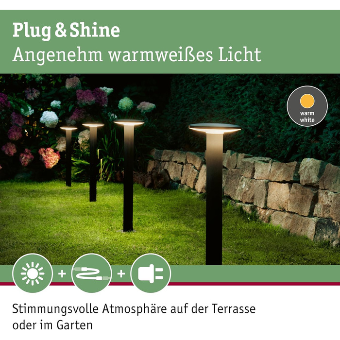 Світлодіодний вуличний світильник-столбик Paulmann Plug & Shine Plate, 6.1 Вт, диммований, IP44, антрацит, пластик, 3000K