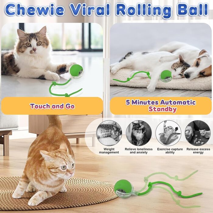 Інтерактивна іграшка Vibbang Cat Ball, електрична іграшка собака, Chewy Viral Rolling Ball, інтелектуальна іграшка Cat Sprint, 360 автоматична іграшка Smart Toy Ball для котів, собак (B)