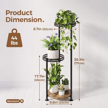 Багаторівнева металева підставка для рослин Bamworld сучасна кімнатна підставка для рослин компактна полиця для рослин, чорний квітковий табурет як сходи для рослин