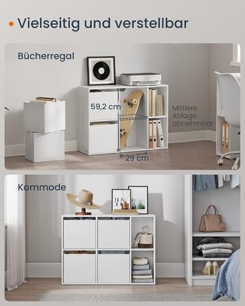 Книжкова полиця SONGMICS HOME, надшвидке складання без інструментів, технологія без інструментів, 6-рівнева полиця, окремостояча полиця, 4 шухляди з тканини, система полиць, 27 x 83 x 61,6 см, білосніжний LBC196W01, 6 рівнів (61,6 висоти см)