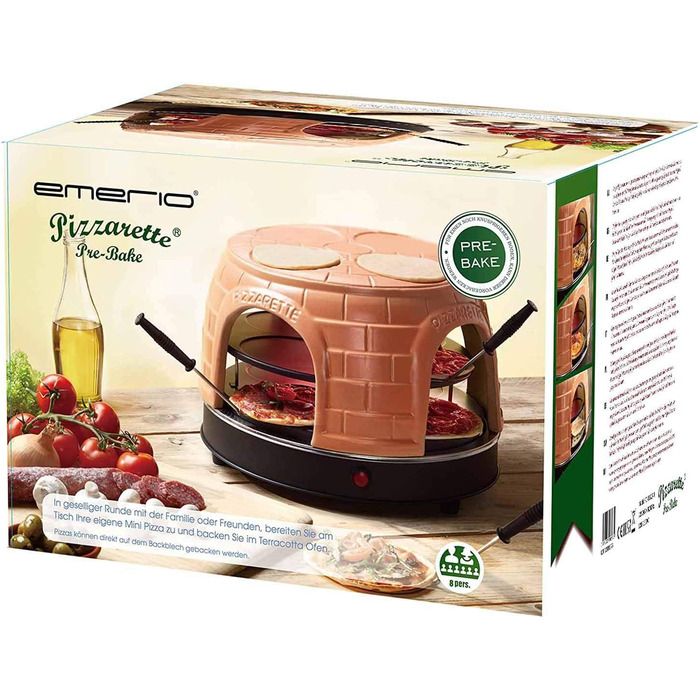 Піч для піци Emerio, PIZZARETTE оригінальна, теракотова глиняна витяжка ручної роботи, запатентована конструкція, для міні-піци, справжня сімейна розвага на 8 осіб, PO-116124.1 до 8 осіб