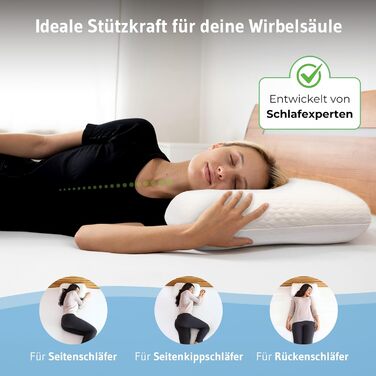 Ергономічна подушка Elora, м&39який чохол зі 100 органічної бавовни, подушка для підтримки шиї, розроблена експертами зі сну, подушка з піни з ефектом пам&39яті для сну на боці, подушка для шиї 40x60x12, подушка для сну на спині