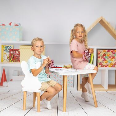 Дерев&39яний дитячий стіл, стіл для дитячої кімнати, білий, 52 x 70 см, самостійне складання, висока якість, натуральні дитячі сидіння, стіл для малюків - маленький столик 52 x 70 см з вирізом