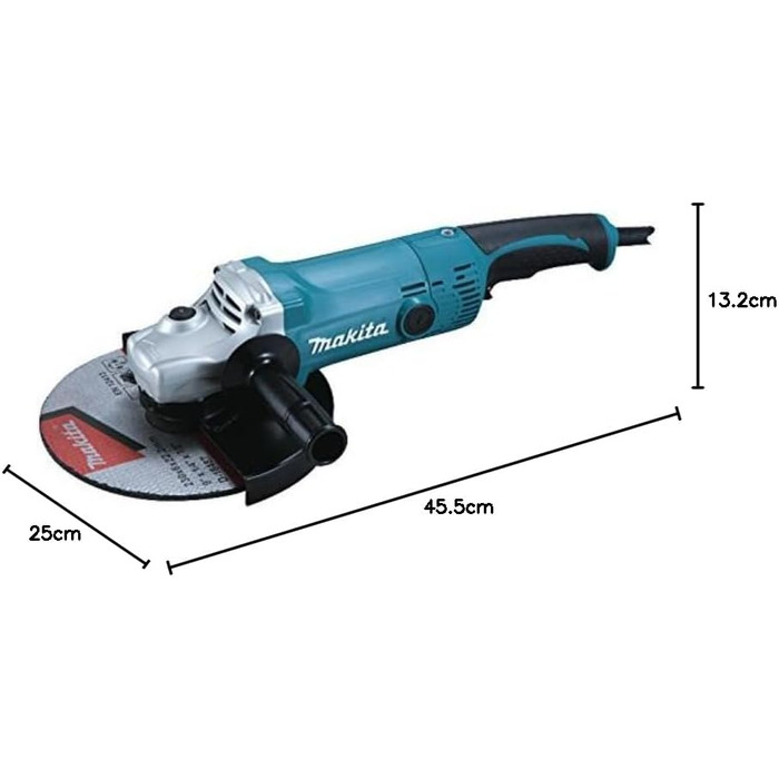 Кутова шліфувальна машина Makita GA9050R 230 мм, 2000 Вт, чорна, блакитна, срібляста, (Д х Ш х В) 455 х 250 х 132 мм