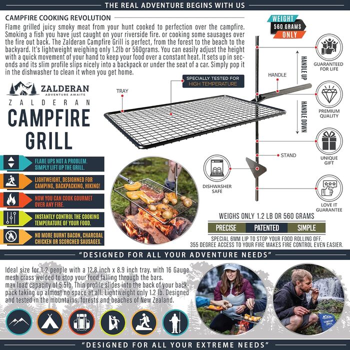 Гриль для багаття - Невелика, легка решітка для гриля з нержавіючої сталі 304 для кемпінгу, походів, подорожей з рюкзаком - Портативний гриль для приготування їжі на багатті для 1-2 осіб