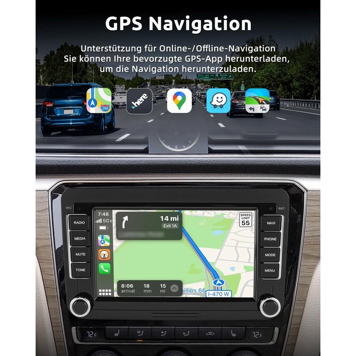 Автомобільне радіо ESSGOO Android 15 464G з бездротовим Android CarPlay для VW Golf MK5 MK6 Polo Caddy Passat Seat RCD330, 2 Din Bluetooth-радіо з 7-дюймовим сенсорним екраном FM RDS GPS WiFi навігація