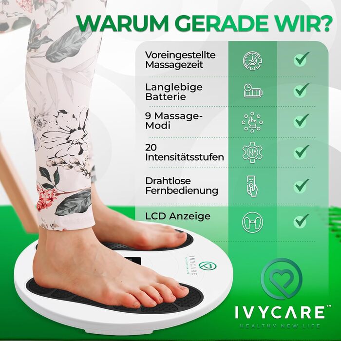 Стимулятор кровообігу Ivycare - стимуляція м'язів Знімає важкість у ногах, судоми, біль, набряки щиколоток та литок 9 програм, 20 інтенсивів