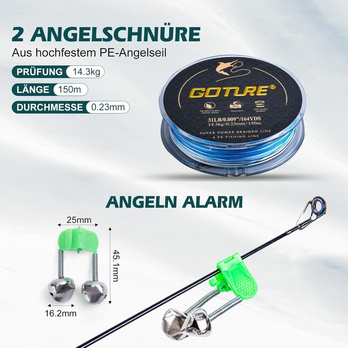 Повний рибальський набір Goture (24T Carbon), 2 телескопічні вудки з вуглецевого волокна для серфкастингу та котушка для спінінгу з 91 герметичними кульковими підшипниками, включаючи рибальські інструменти, сумку для котушки - професійна морська риболовля