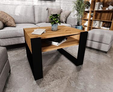 Журнальний столик 6553,6 см Стіл для вітальні з інженерної деревини, Міцний та сучасний журнальний столик з додатковим місцем для зберігання Журнальний столик, дуб Вотан/чорний, прямокутний 6553,6 см Дуб Вотан / чорний