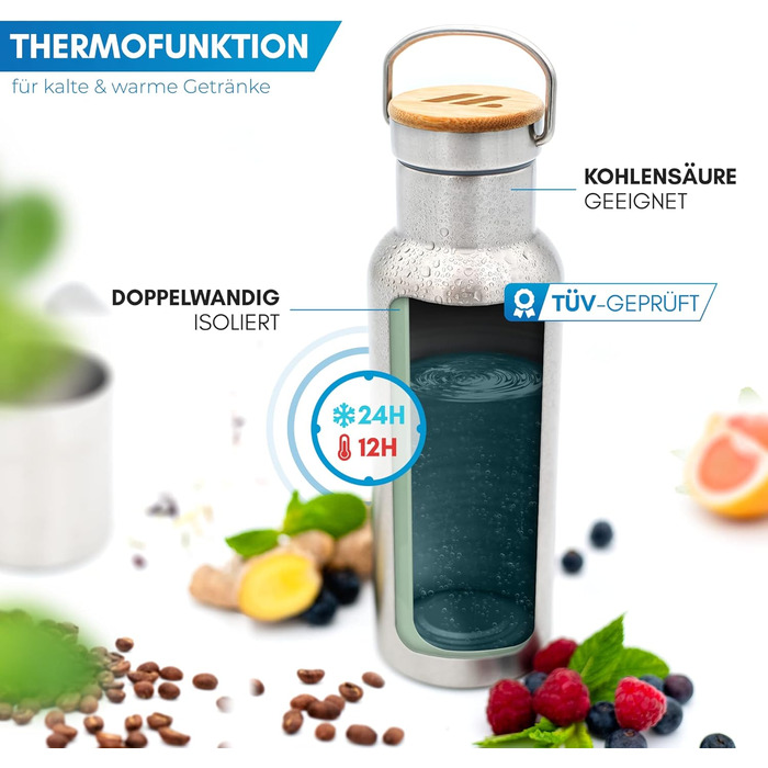 Ізольована пляшка для води NORDMUT з нержавіючої сталі 1 л заварник для чаю Термос, який можна мити в посудомийній машині Ізольована пляшка для дітей та дорослих Герметична пляшка для води З практичним заварником для чаю 1000 мл