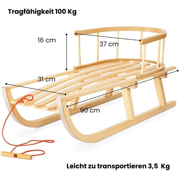 Санки IMPWOOD, дерев'яні, зі знімною спинкою, 100 кг