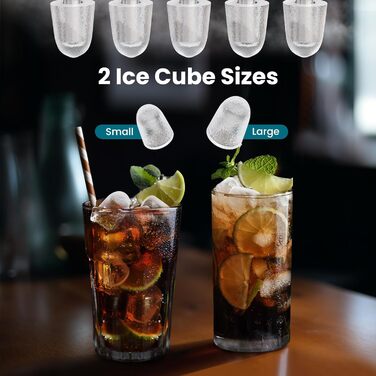 Машина для виробництва кубиків льоду WOLTU, 15 кг/24 години, 9 кубиків льоду за 7 хвилин, резервуар для води 1,4 л, 2 розміри кубиків льоду, світлодіодний екран, функція самоочищення, льодогенератор з прозорою кришкою, чорний 1,4 л чорний