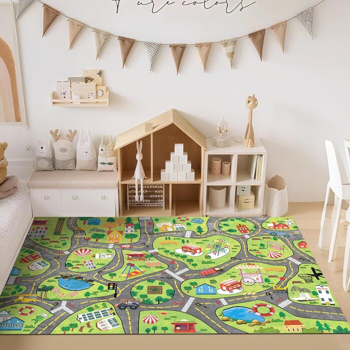 Килим для дитячої кімнати, ігровий килимок, дизайн вулиці/міста для хлопчиків та дівчаток, дитячий килимок, що прається, для дитячої кімнати, спальні та ігрової кімнати з протиковзкою підкладкою, 80x150 см, для дитячого майданчика 80 x 150 см