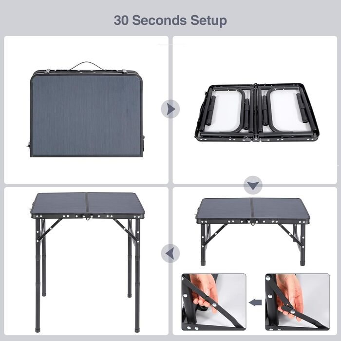 Невеликий розкладний стіл REDCAMP, регульований по висоті, легкий портативний кемпінговий стіл 60 см Д x 40 см Ш (4 рівні висоти) із сітчастим шаром, для використання в приміщенні та на вулиці, балкон, ринок, кухня, темно-сірий 60*40 см (4 рівні висоти)