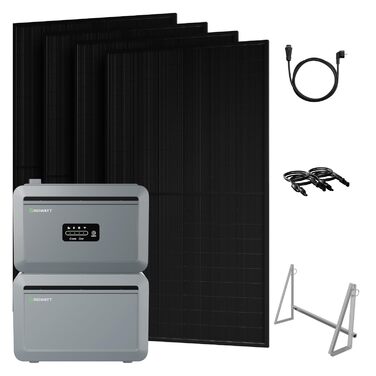Універсальна балконна електростанція потужністю 2000 Вт з накопичувачем 4096 Втгод, Growatt NEXA 2000 з 1 розширювальним акумулятором, 4 сонячними панелями по 500 Вт з кріпленням на балконних гаках, повним комплектом аксесуарів, plug & play (0 ПДВ)