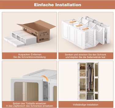Біла шафа, складна шафа для зберігання речей з вішалкою для одягу, багатофункціональна шафа для спальні, вітальні, квартири, дуже легке складання (170x50x69см)