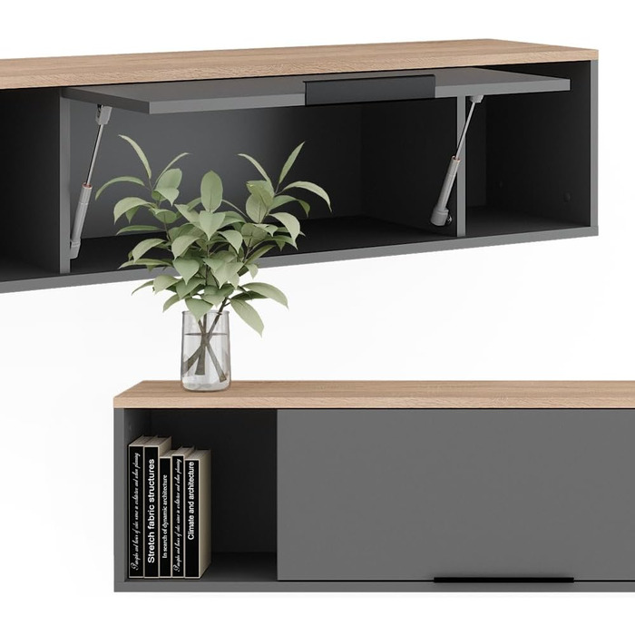 Настінна полиця Vicco Betti, антрацит/сонома, 120 x 30 см, для настінного кріплення, підходить для вітальні або офісу