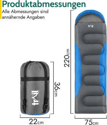 Спальник Trail Alpine з капюшоном спальник 250 г, 3-сезонний спальник. Легкий, невеликий розмір у пакувальному відділенні з капюшоном та компресійним мішком (червоний) Синій 3 сезони