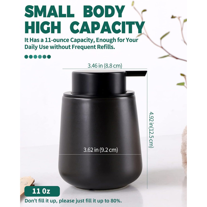 Дозатор мила Umlaca Дозатор рідини для миття посуду, багаторазовий дозатор мила керамічний 350 мл, велика головка насоса легко нат